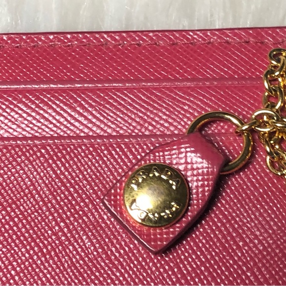 Prada Pink Peonia Textured Saffiano Triang Leather Wallet - Picture 9 of 17